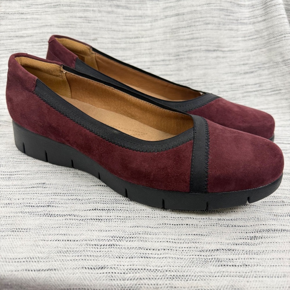 Clarks Daelyn Hill Burgundy Suede Wedge Slip On 10 Office Academia Comfort NWOB